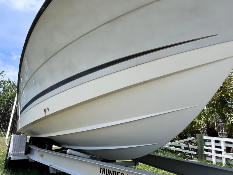 Slide: The Image of 2005 Hydra-Sports Vector 2400 CC boat on trailer, viewed from below. - 7