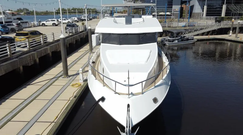 Slide: The Image of Luxury yacht docked at marina, Custom New York Yachts 88, 1991 model. - 40