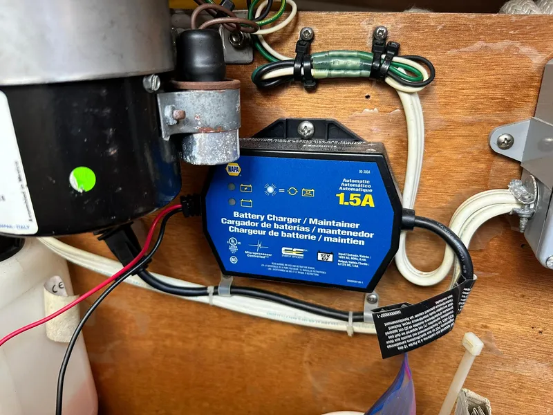 Slide: The Image of Battery charger in a 2005 Beneteau Swift Trawler 42 engine room. - 33