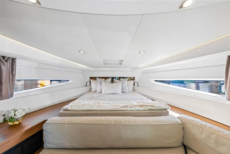 Slide: The Image of Luxurious interior of 2018 Jeanneau Leader 36 yacht with elegant bedding and modern design. - 13