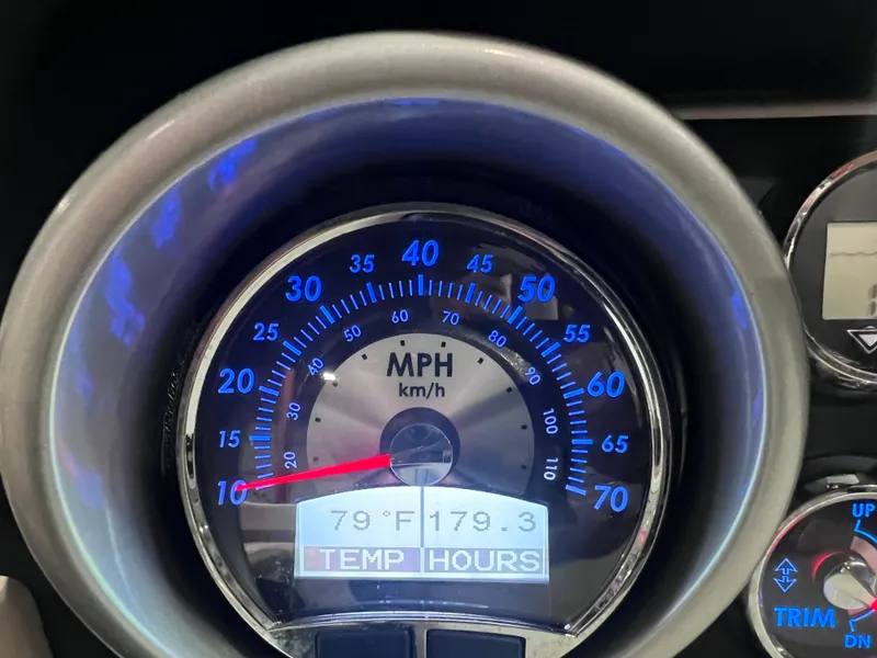 Slide: The Image of Speedometer of 2015 Crownline 285 SS boat, displaying 10 MPH and 79°F temperature. - 27