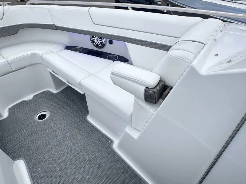 Slide: The Image of 2025 Formula 290 Bowrider interior with white seating and modern design. - 29