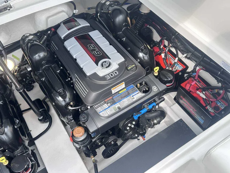 Slide: The Image of Engine compartment of 2025 Formula 290 Bowrider, featuring a powerful 6.2L 300 horsepower engine. - 36