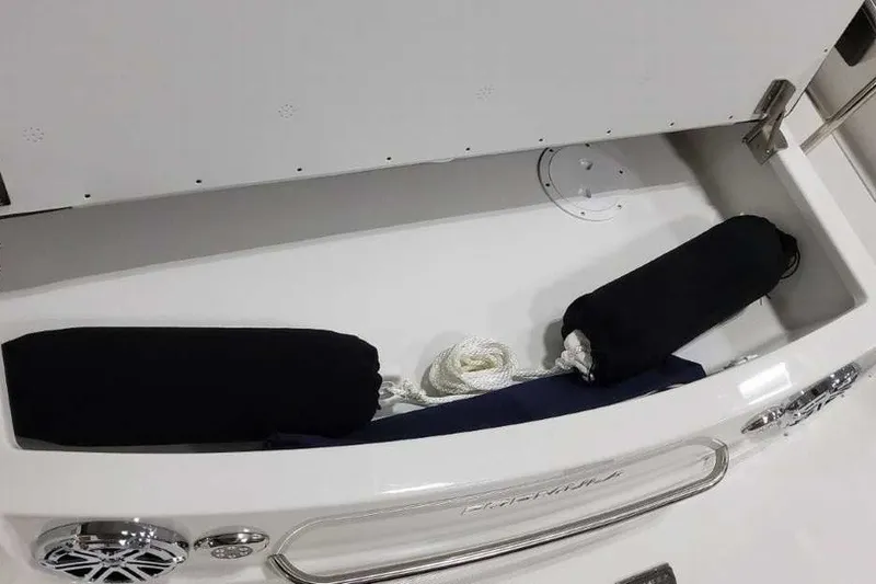 Slide: The Image of Storage compartment in 2027 Formula 290 Bowrider boat with fenders and rope. - 9