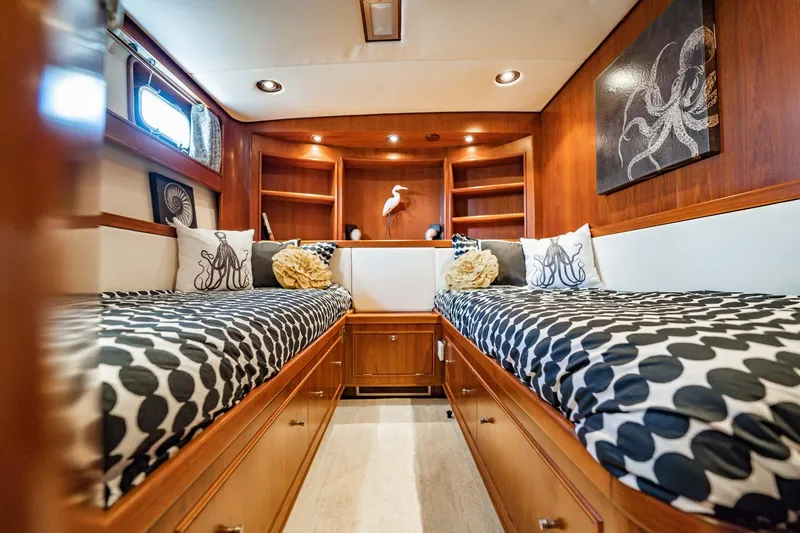 Slide: The Image of Luxurious 1985 Lowland 68 Neth Ships cabin with twin beds and elegant wood paneling. - 22