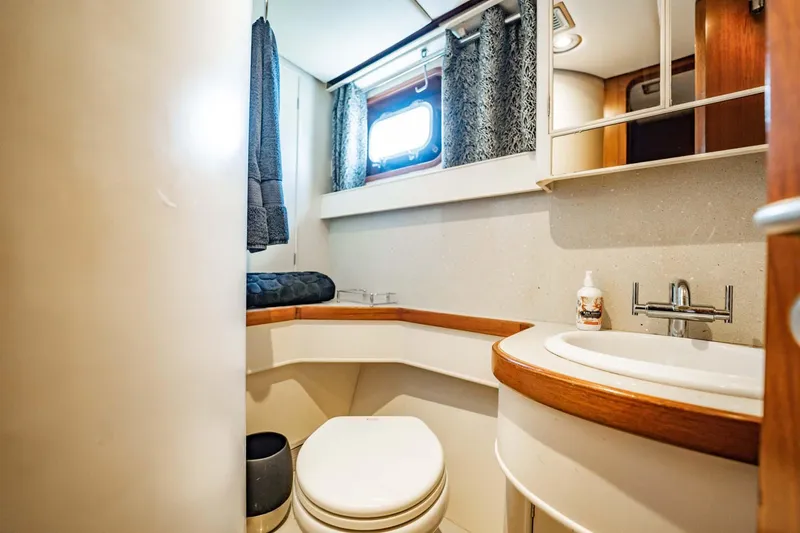 Slide: The Image of Bathroom interior of 1985 Lowland 68 Neth Ships yacht, featuring sink and toilet. - 25