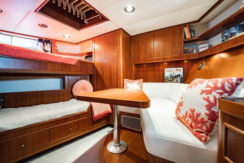 Slide: The Image of Cozy cabin interior of 1985 Lowland 68 Neth Ships with wooden furnishings and seating area. - 29