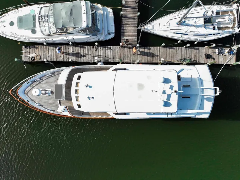 Slide: The Image of Aerial view of 1985 Lowland 68 Neth Ships yacht docked at marina. - 42