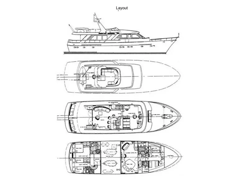 Slide: The Image of Blueprint of 1985 Lowland 68 Neth Ships yacht, showing detailed layout and design. - 43