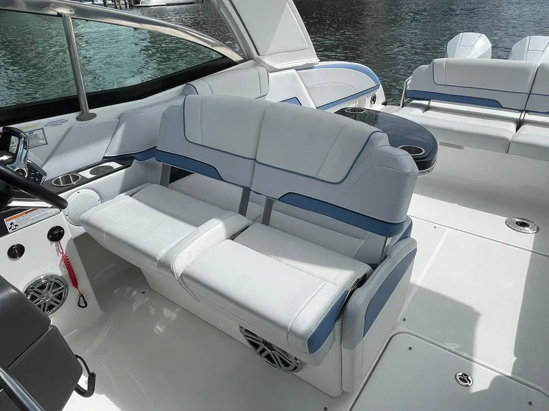 Slide: The Image of 2023 Formula 330 Crossover Bowrider OB interior with luxurious seating and modern design. - 25