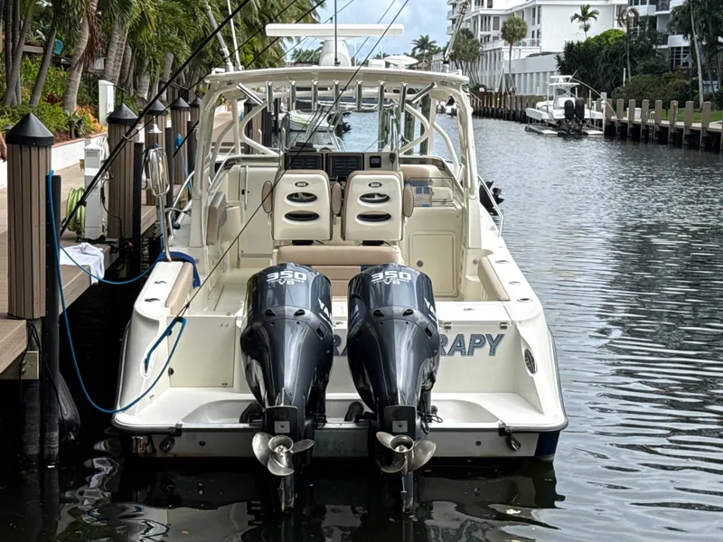 Slide: The Image of 2008 Hydra-Sports Vector 3500 VX boat docked with dual engines. - 5