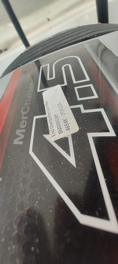 Slide: The Image of Close-up of a 2021 Monterey M4 engine cover with MerCruiser branding. - 16