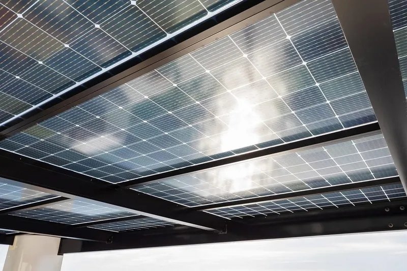 Slide: The Image of Solar panels on Arkup 50 houseboat, 2025 model, harnessing sunlight for sustainable energy. - 13