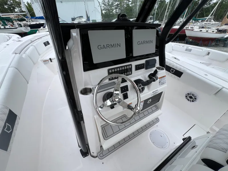 Slide: The Image of 2025 Sea Fox 288 Commander helm with dual Garmin displays and modern controls. - 7