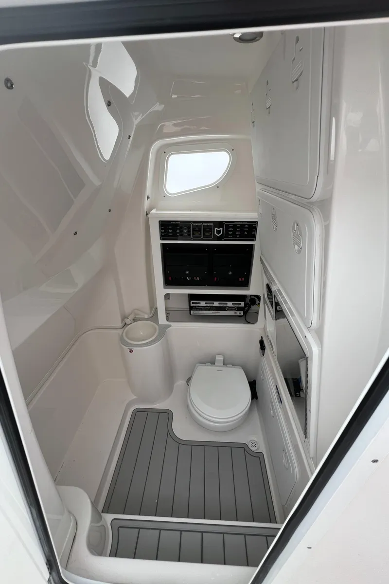 Slide: The Image of 2025 Sea Fox 288 Commander boat interior with modern bathroom amenities. - 6