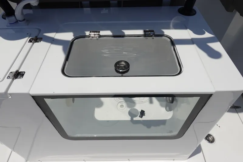 Slide: The Image of 2026 Sea Hunt Gamefish 30 Forward Seating livewell with transparent lid and modern design. - 15