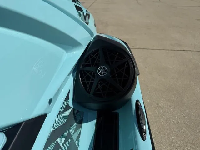 Slide: The Image of 2025 Yamaha Waverunner VX Limited HO speaker detail on light blue body. - 20