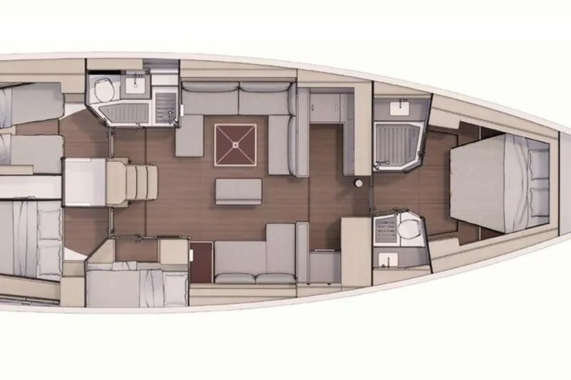 Slide: The Image of Floor plan of 2023 Dufour 530 yacht, featuring spacious cabins and modern amenities. - 61