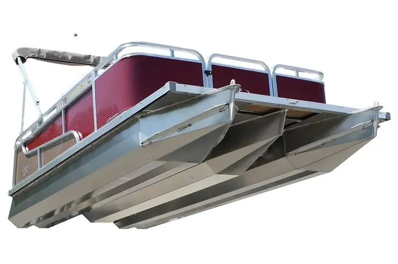 Slide: The Image of 2024 Paddle King Lo Pro Cruiser pontoon boat, side view. - 9