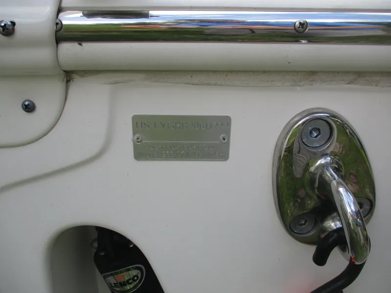 Slide: The Image of 2022 Sea Fox 288 Commander boat detail with metal plate and hardware. - 16
