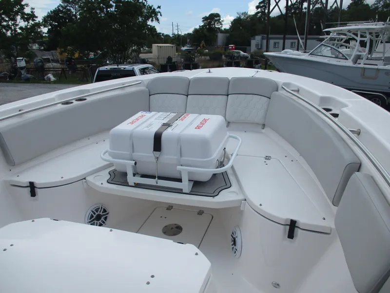 Slide: The Image of 2022 Sea Fox 288 Commander boat interior with seating and storage. - 5
