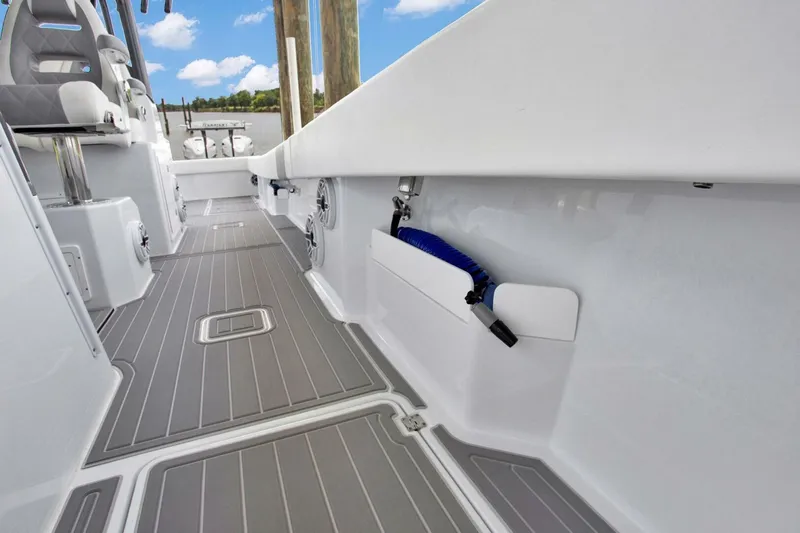 Slide: The Image of 2022 Freeman 47T boat interior with sleek design and modern features. - 17
