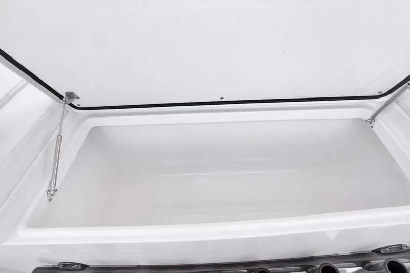 Slide: The Image of Open storage compartment of Freeman 47T boat, 2022 model, with hydraulic support. - 34