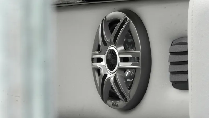 Slide: The Image of 2025 SunCatcher Select 322RC speaker detail, featuring sleek metallic design on a white surface. - 34