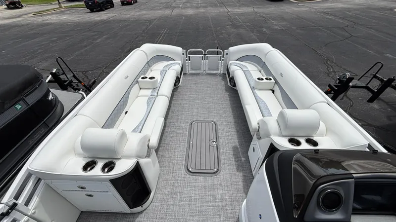 Slide: The Image of Interior of 2025 JC Sporttoon 27TT pontoon boat with spacious seating and modern design. - 16