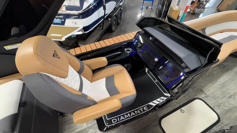 Slide: The Image of Luxurious Viaggio Diamante D24UW A-T 2025 boat interior with premium seating and modern dashboard. - 17