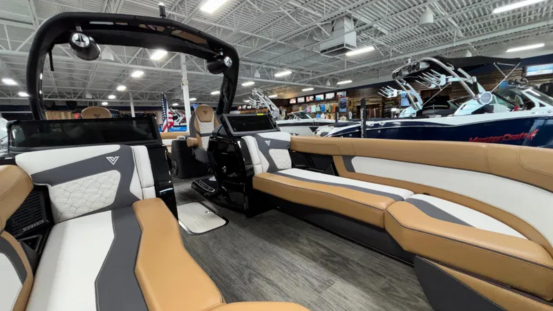 Slide: The Image of Luxurious 2025 Viaggio Diamante D24UW A-T boat interior with elegant seating and modern design. - 30