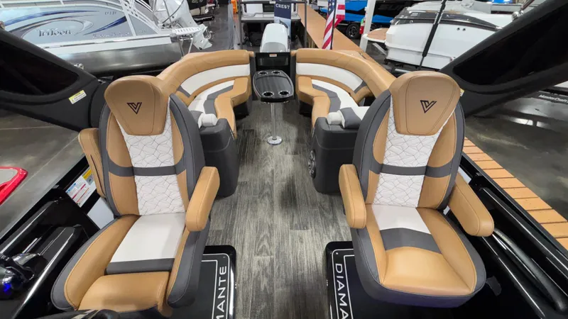 Slide: The Image of 2025 Viaggio Diamante D24UW A-T boat interior with luxurious seating and modern design. - 38
