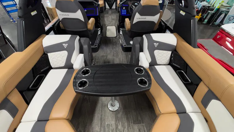 Slide: The Image of Luxurious interior of 2025 Viaggio Diamante D24UW A-T with stylish seating and central table. - 44