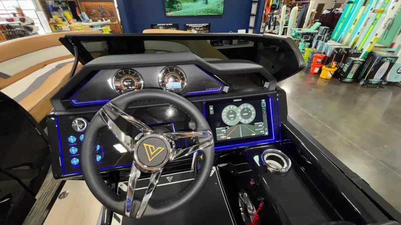 Slide: The Image of Interior view of 2025 Viaggio Diamante D24UW A-T boat dashboard with modern controls and displays. - 46
