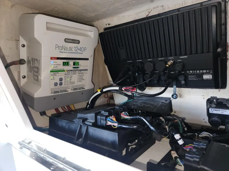 Slide: The Image of Electrical components inside a 2013 Invincible 36 Open Fisherman boat. - 34