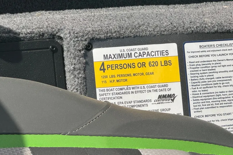 Slide: The Image of 2025 Ranger RT188 boat capacity label, indicating a maximum of 4 persons or 620 lbs. - 29