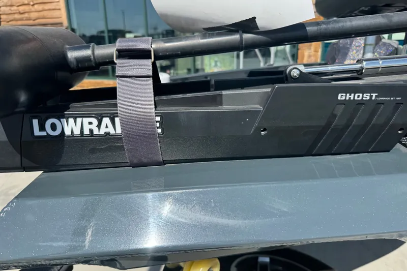 Slide: The Image of Lowrance Ghost trolling motor on 2025 Ranger RT188 boat, close-up view. - 25