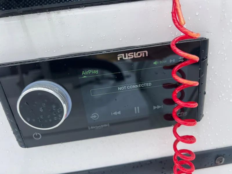 Slide: The Image of Fusion audio system on 2024 Novurania DL 550 boat, displaying 'Not Connected' message. - 22