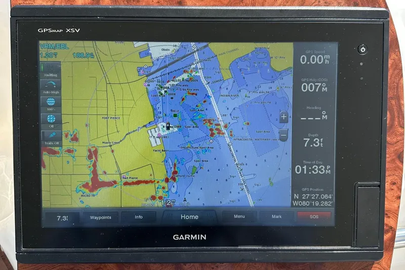 Slide: The Image of Garmin GPS display on 1999 Silverton 453 Motor Yacht showing nautical chart and navigation data. - 40