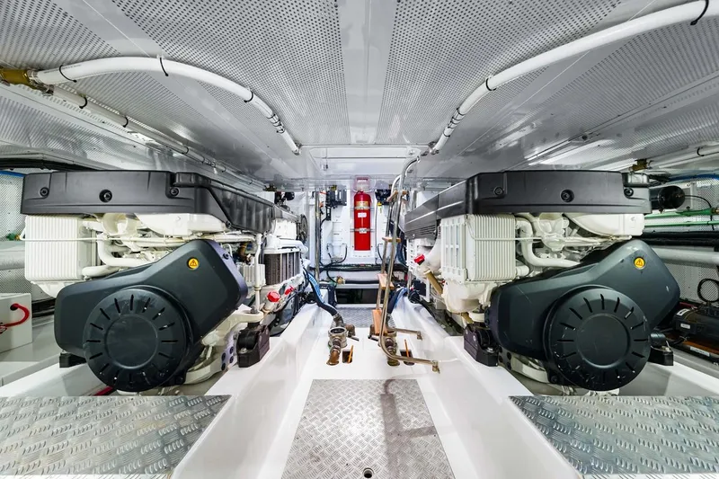 Slide: The Image of Engine room of 2024 Vicem 62 Classic yacht, featuring dual engines and modern equipment. - 31