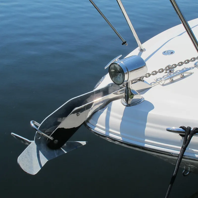 Slide: The Image of Bow of 2007 Sea Ray 280 DA with anchor and spotlight on calm water. - 4