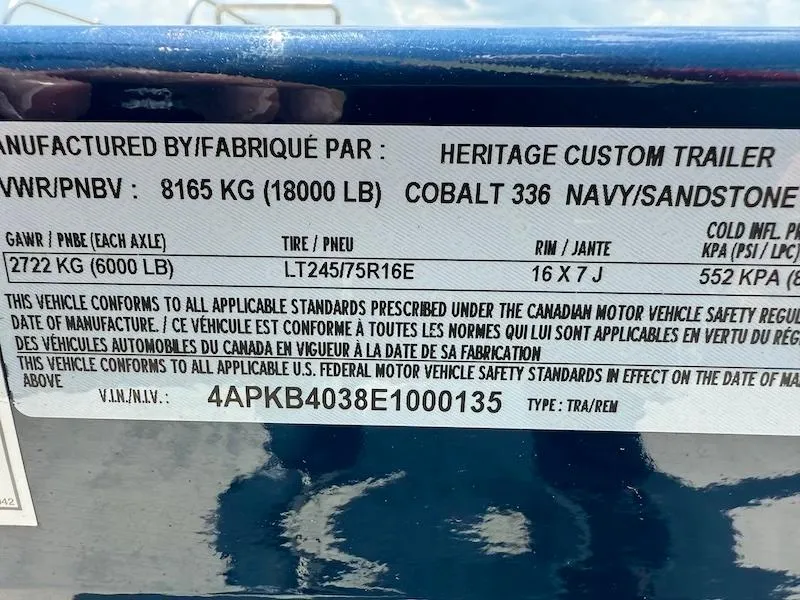 Slide: The Image of Trailer specifications label for a 2014 Cobalt boat trailer, model 336, navy/sandstone color. - 6