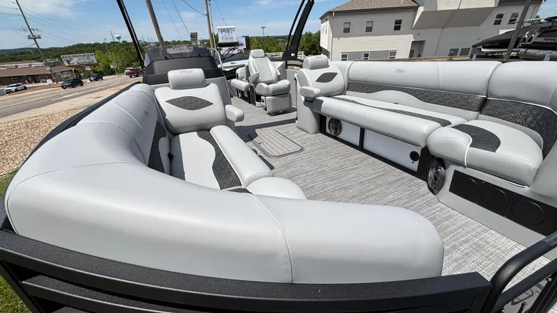 Slide: The Image of 2025 JC Neptoon 25TT Sport pontoon boat with spacious seating and modern design. - 9