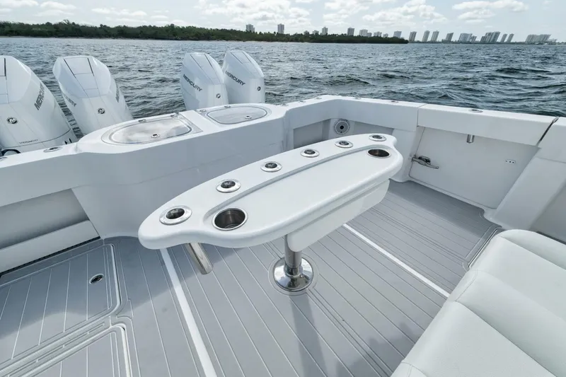 Slide: The Image of 2018 Invincible 40 Catamaran deck with seating and ocean view. - 33