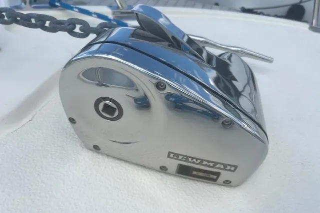 Slide: The Image of Chrome Lewmar winch on 2016 Eastern 27 Islander boat deck. - 44