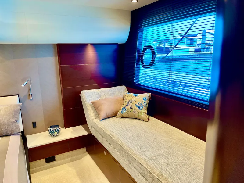 Slide: The Image of Luxurious interior of 2015 Princess f56 yacht with elegant seating and decorative pillows. - 15
