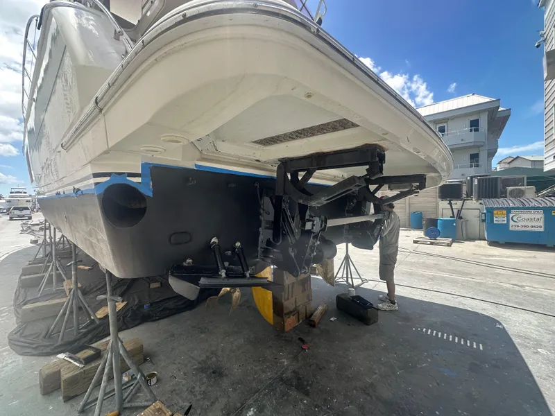 Slide: The Image of A 2015 Princess f56 yacht undergoing maintenance at a shipyard. - 47