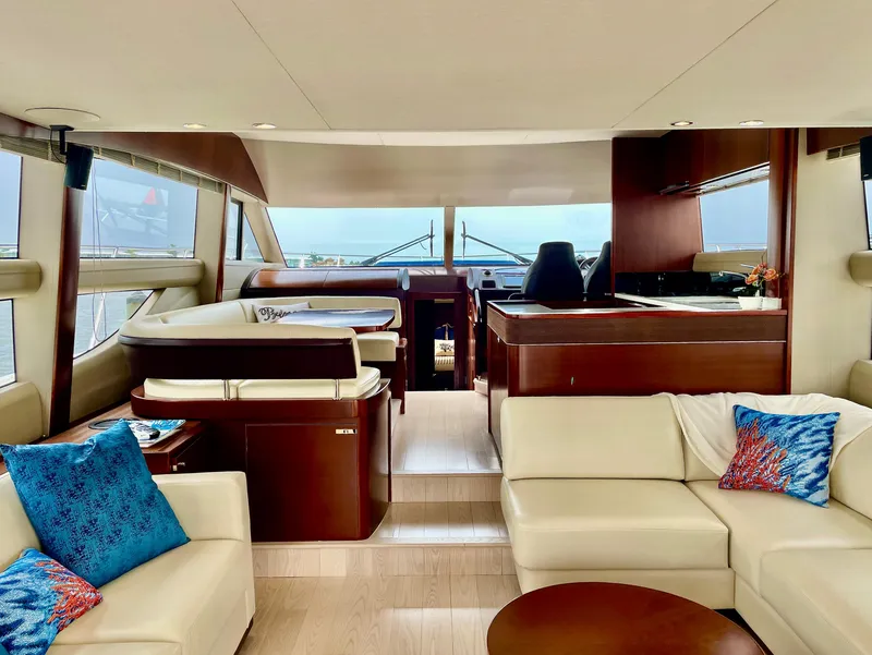 Slide: The Image of Luxurious 2015 Princess f56 yacht interior with elegant seating and ocean view. - 7