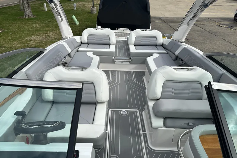 Slide: The Image of Luxurious interior of 2026 Regal LS9 boat with sleek seating and modern design. - 14
