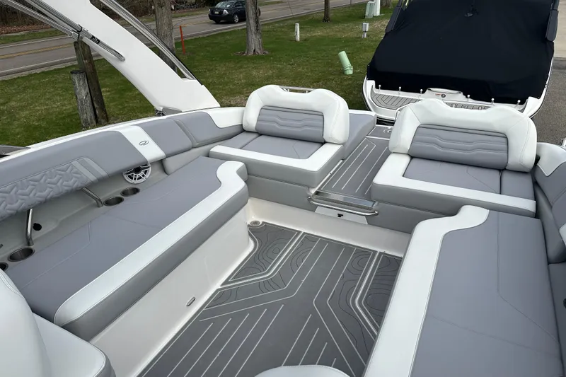 Slide: The Image of Luxurious seating area on a 2026 Regal LS9 boat with modern design. - 7